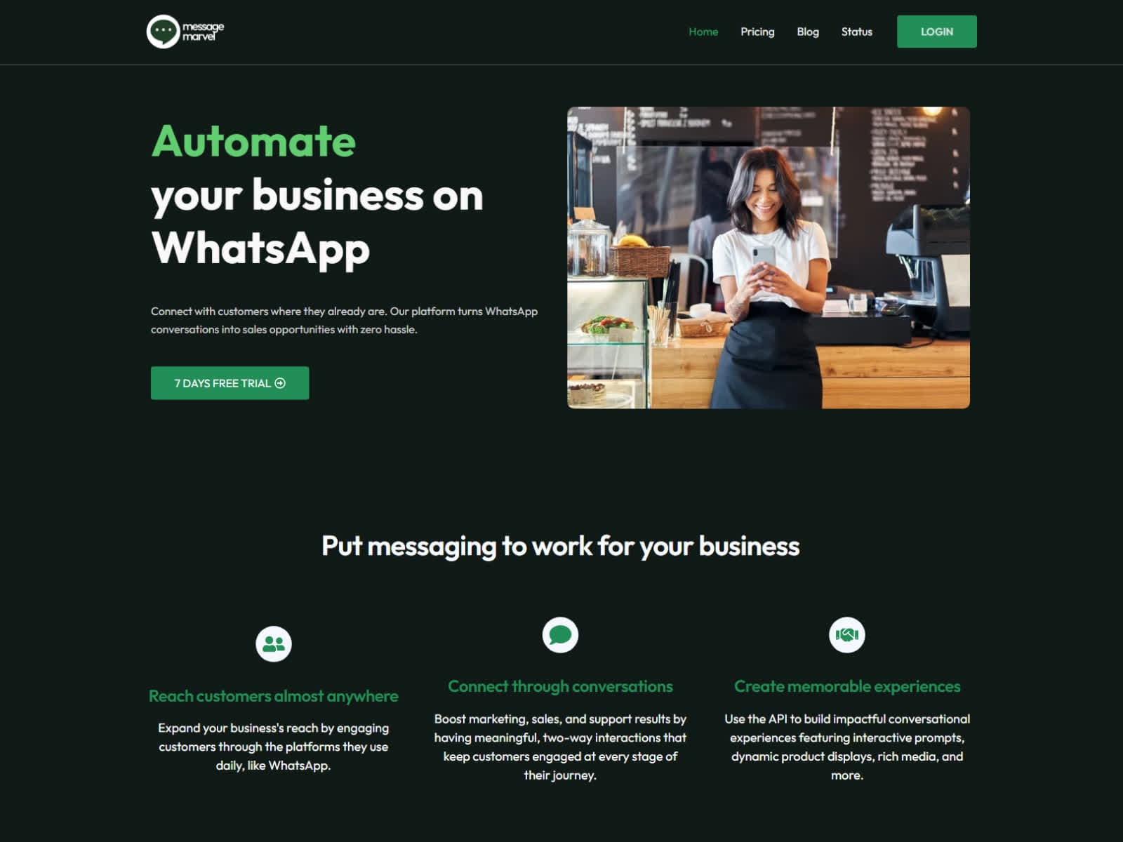 messagemarvel.com homepage screenshot