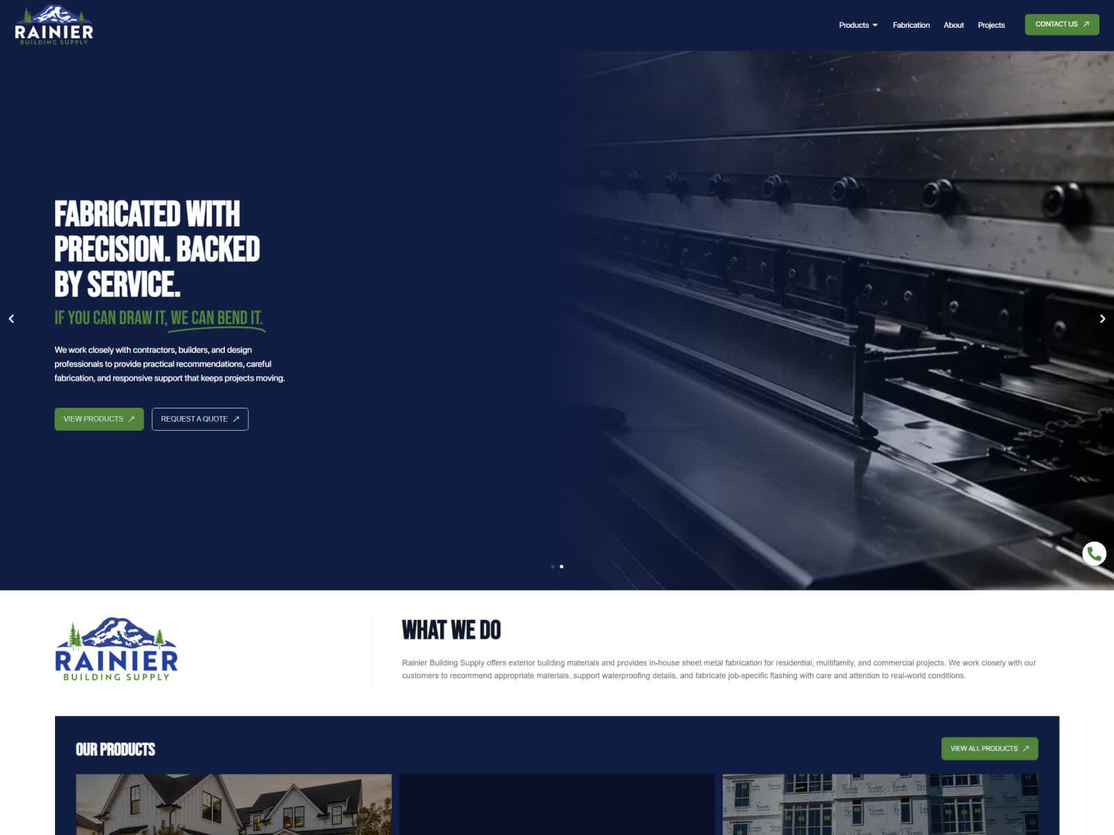 rainierbuildingsupply.com homepage screenshot