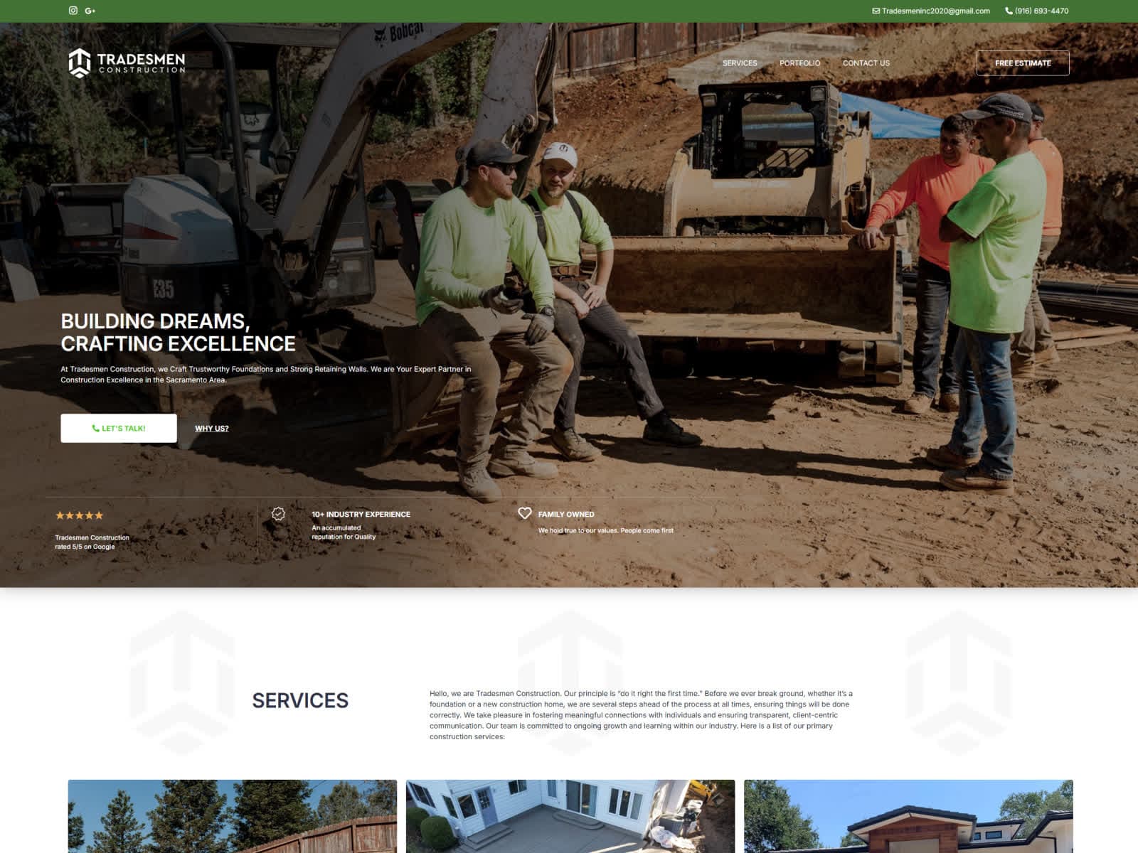 tradesmen.construction homepage screenshot