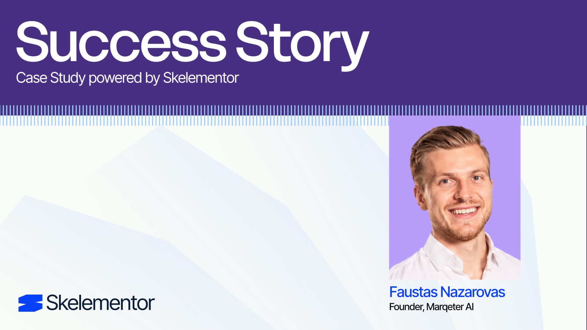 User showcase graphic for Faustas Nazarovas, founder of Marqeter