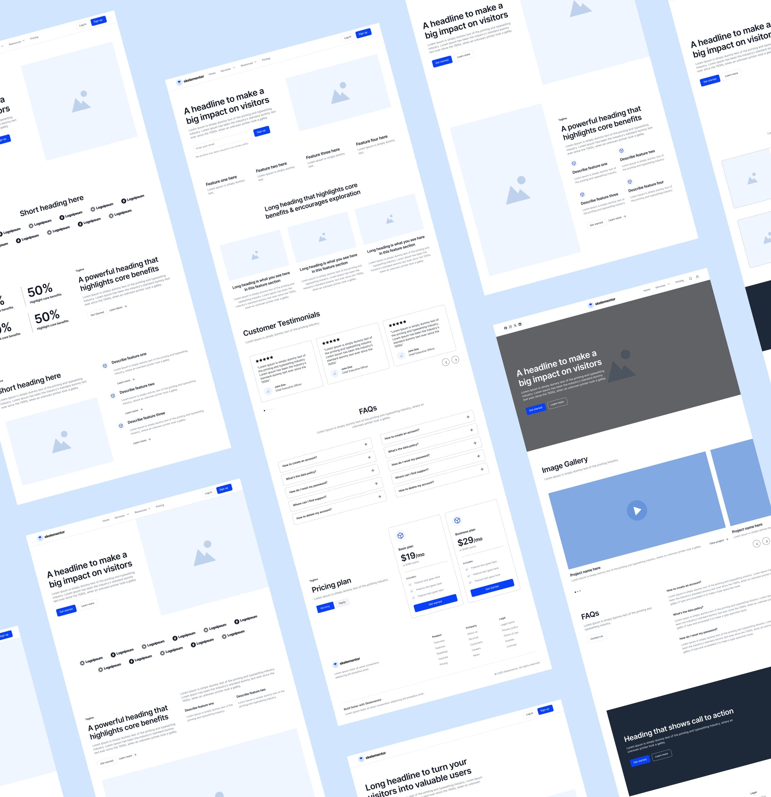 Uncustomized feature section layouts before editing