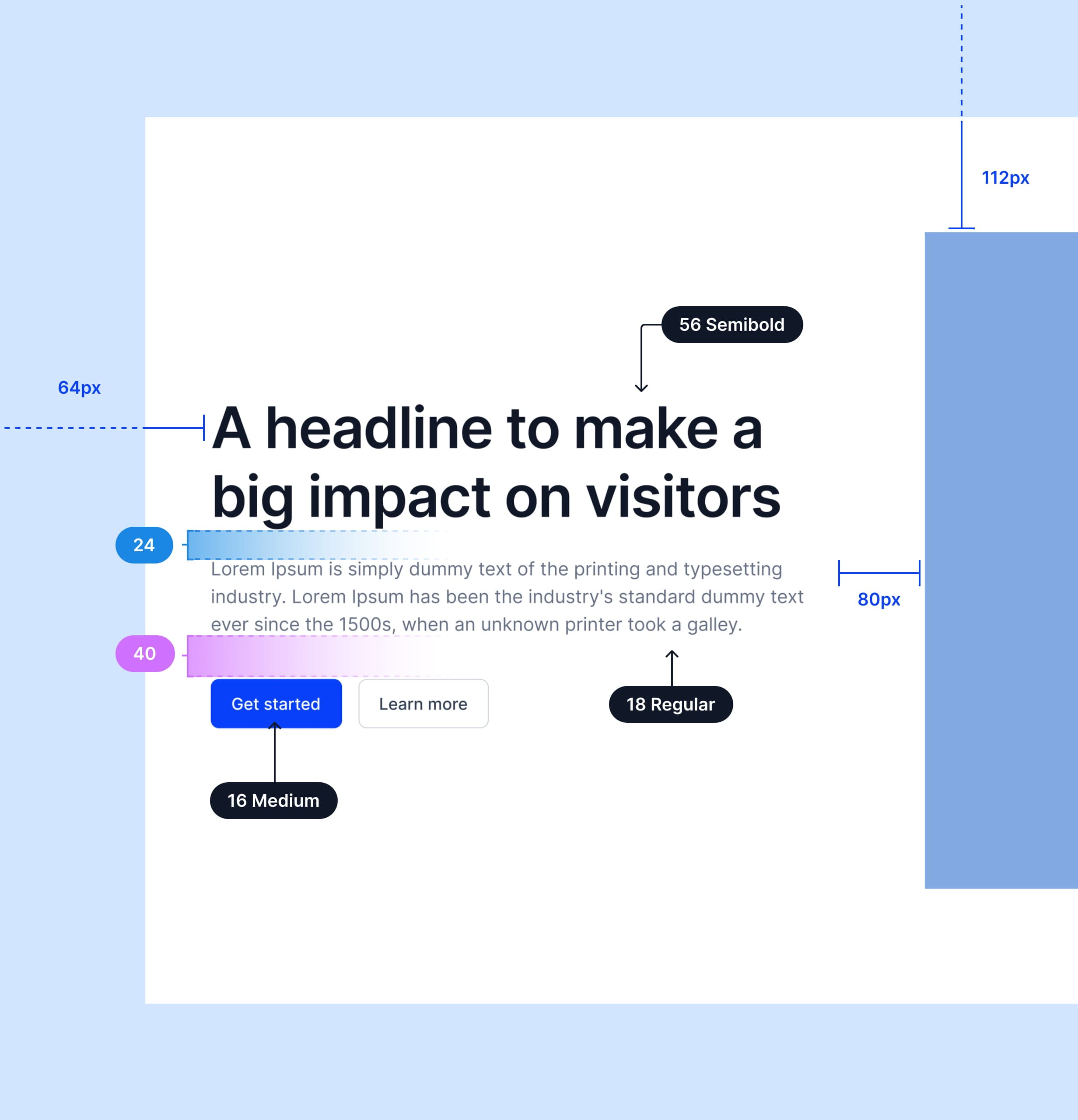 Design principles layout preview with annotated typography and spacing
