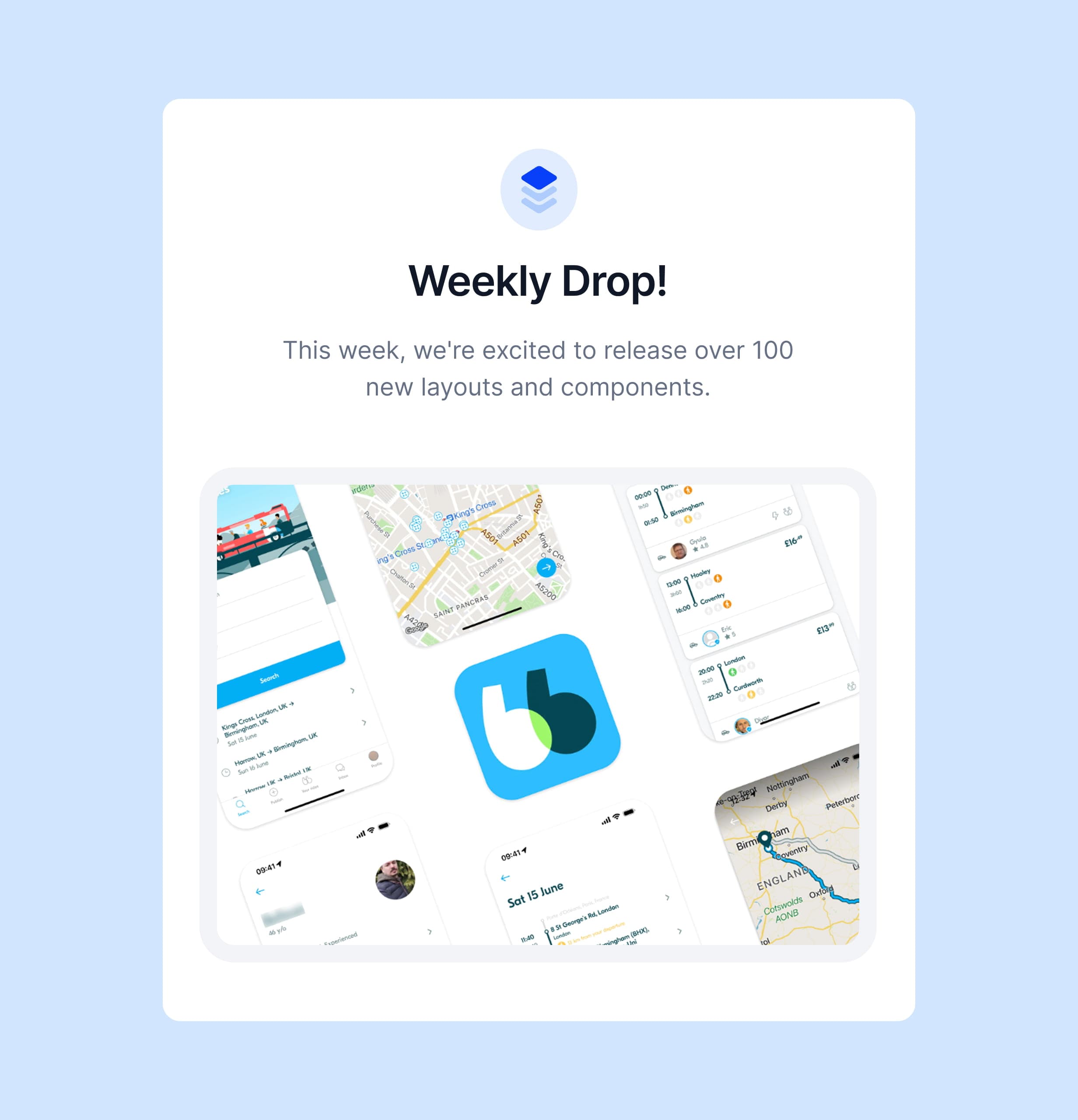 Weekly drop preview showing newly released layouts and components